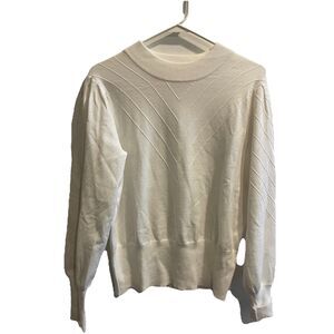 Madison Hudson Women White Textured Front Sweater M Retro Classic Minimal Preppy